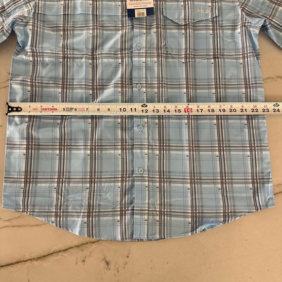 Huk Shirt Mens Large Blue Fish Short Sleeve Fishing Vented Back NEW - Picture 8 of 8